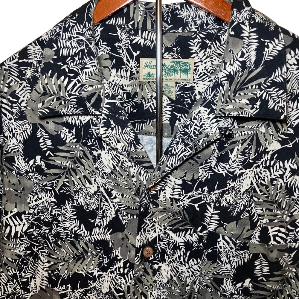 Havana Jack's Cafe Shirt Mens XL Black White Tropical Rayon Button Down - Picture 2 of 7